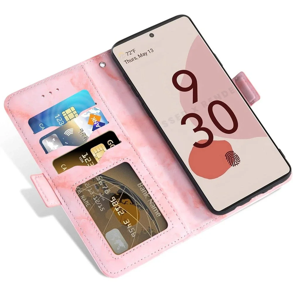 Pink Marble Wallet Phone Case for Google Pixel 6 DLSDK w/ Card Slots Lanyard-NWT